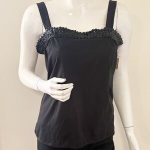 True Vintage Teddi of California Black Tank Top w Sequin Trim at Straps & Chest